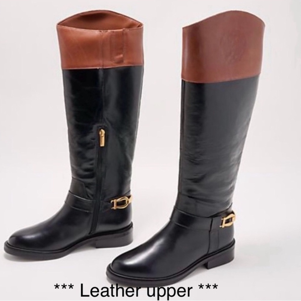 🆕 Vince Camuto leather knee high shaft, riding boots with Vince Camino crest
